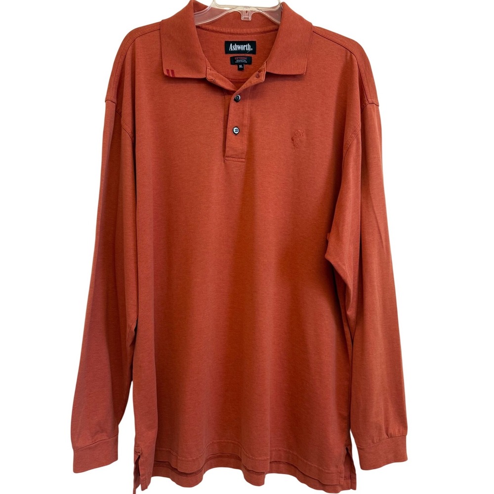 Ashworth EZ-TECH Burnt Orange Long Sleeve Cotton Polo Shirt XL Golf Top